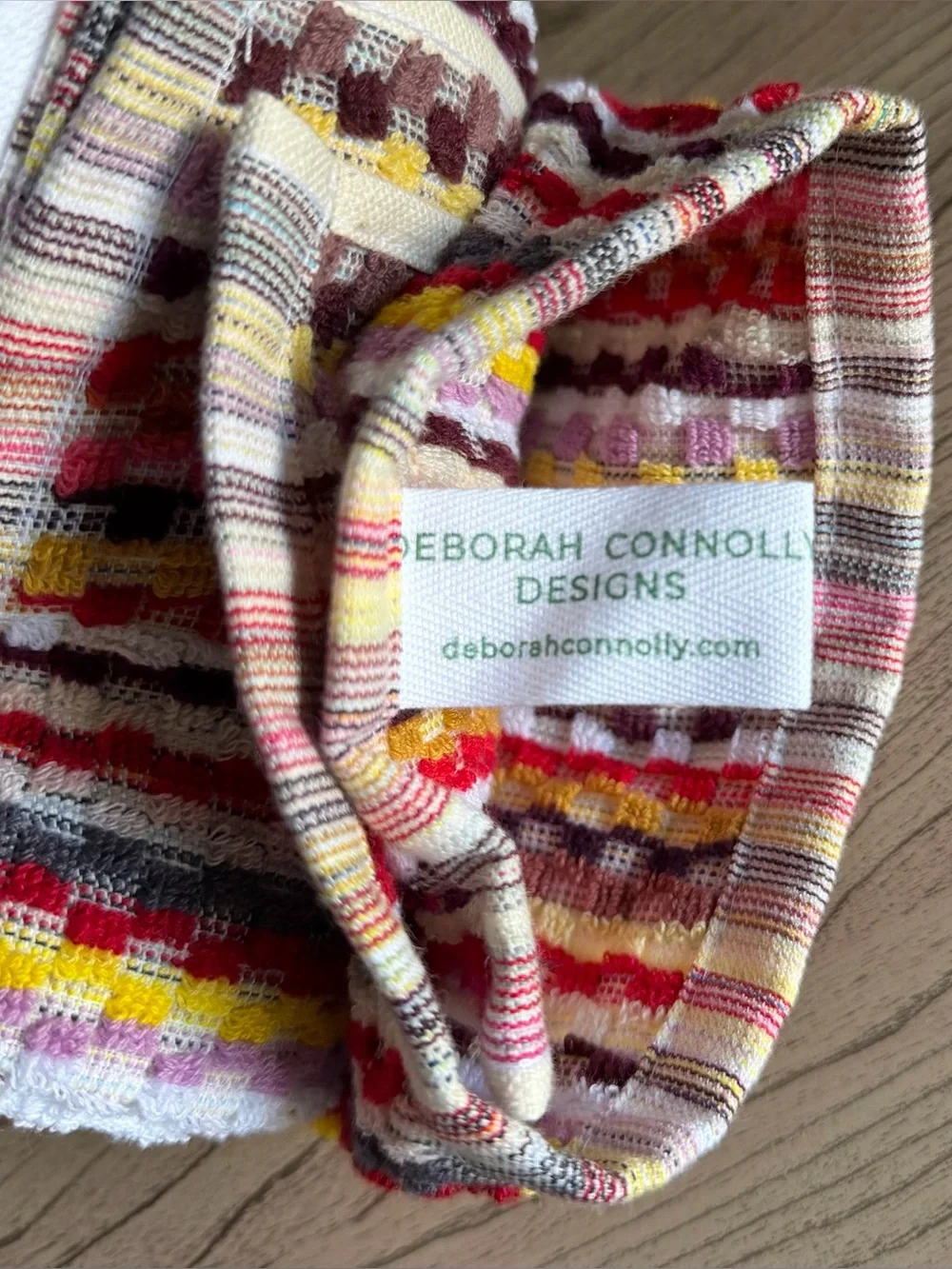DEBORAH CONNOLLY FALL KITCHEN TOWELS (3) BLOCKS RED GOLD PURPLE 100% COTTON